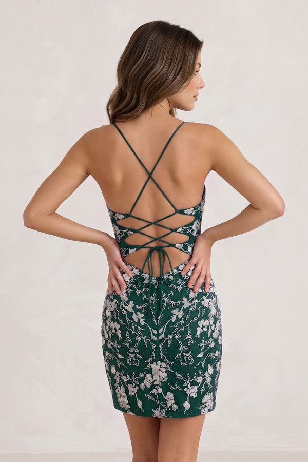 Hunter Green Sheath Short Spaghetti Straps Lace Homecoming Dress (2) | KISSPROM