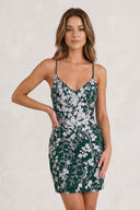 Hunter Green Sheath Short Spaghetti Straps Lace Homecoming Dress | KISSPROM