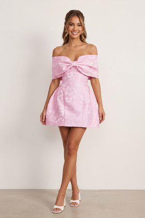 Pink - Off The Shoulder Jacquard A Line Homecoming Dress With Appliques - KissProm