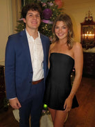 Hydrangea | Black - Strapless Satin Pleated A - line Short Homecoming Dress - KissProm