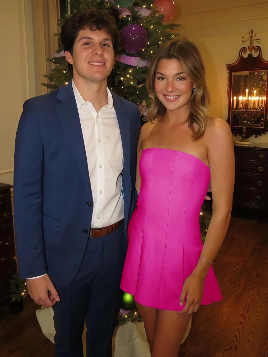 Hydrangea | Fuchsia - Strapless Satin Pleated A-line Short Homecoming Dress