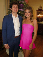 Hydrangea | Fuchsia - Strapless Satin Pleated A-line Short Homecoming Dress