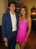 Hydrangea | Fuchsia - Strapless Satin Pleated A-line Short Homecoming Dress