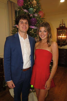 Hydrangea | Red - Strapless Satin Pleated A-line Short Homecoming Dress