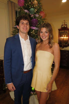 Hydrangea | Yellow - Strapless Satin Pleated A-line Short Homecoming Dress