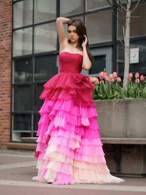 Xiomara | Sweetheart Pleated Bodice Long Prom Dress with Ruffles - KissProm