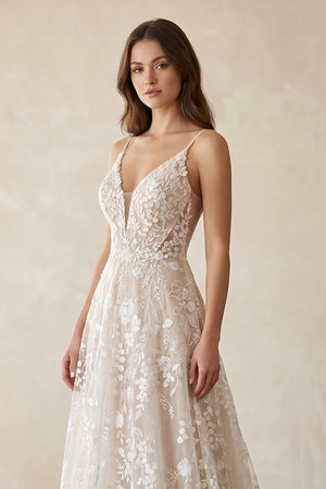 Exquisite A-Line V Neck Lace Boho Wedding Dresses