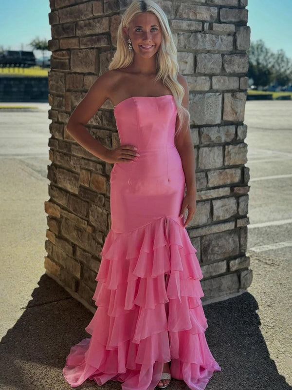 Ida | Sky Blue Mermaid Strapless Prom Dresses With Split