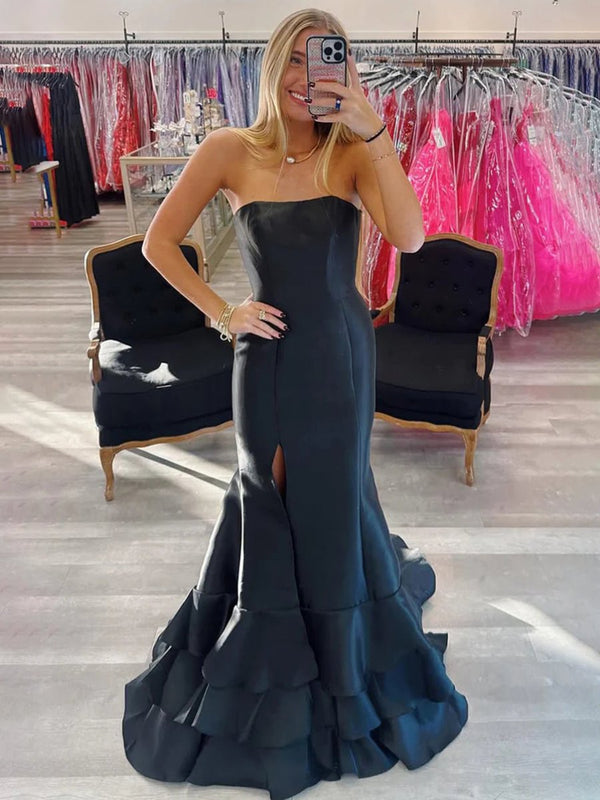 Ida | Sky Blue Mermaid Strapless Prom Dresses With Split