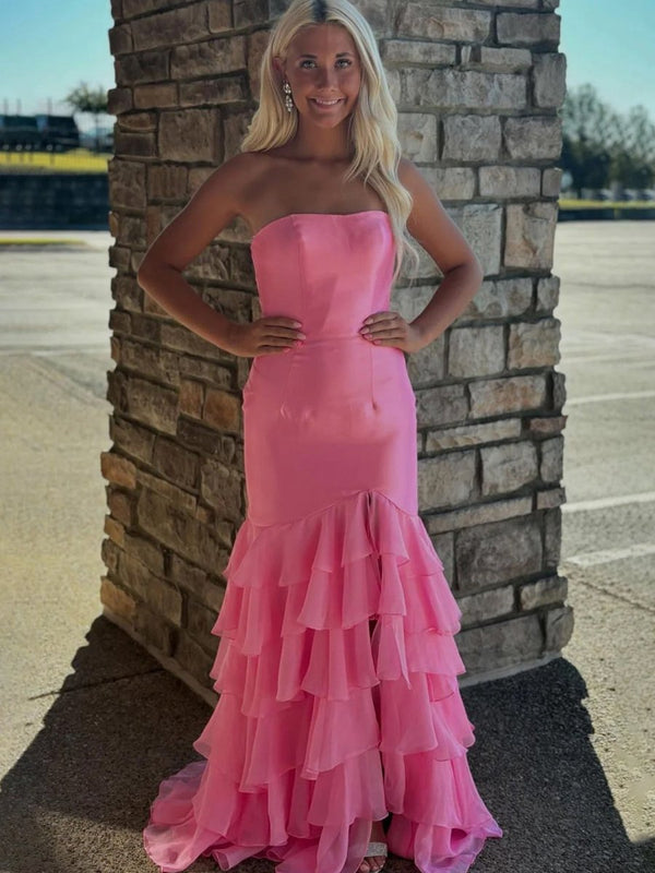 Ida | Sky Blue Mermaid Strapless Prom Dresses With Split