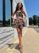 Idalia | Leopard - Strapless Leopard Print Chiffon A Line Homecoming Dress With Beading