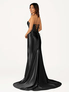 Idra | Emerald Green Beaded Strapless Applique Formal Dress with Slit