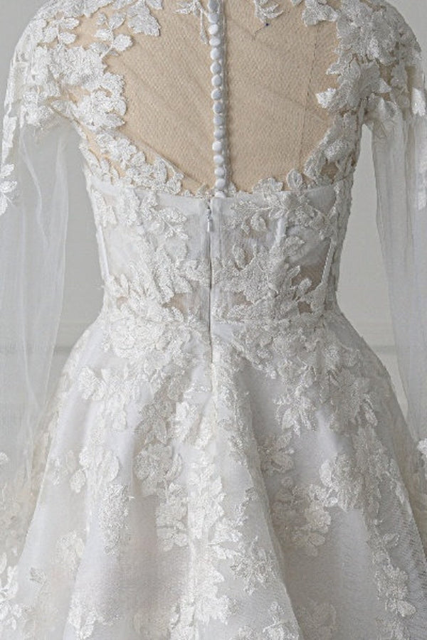 Illusion Neck Long Sleeves Lace Appliqued Mermaid Wedding Gown