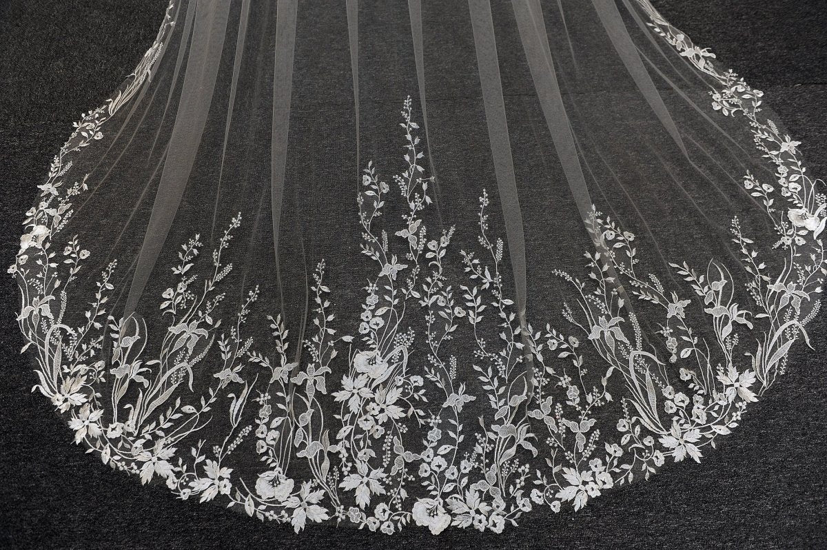 Vintage Flower Lace Veil Cathedral Tulle Bridal veil - KissProm