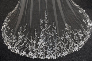 Vintage Flower Lace Veil Cathedral Tulle Bridal veil - KissProm