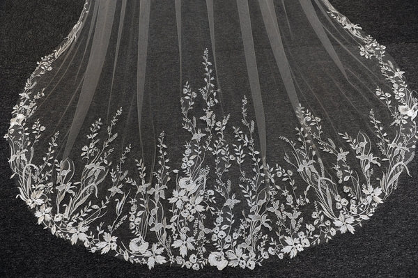 Vintage Flower Lace Veil Cathedral Tulle Bridal veil - KissProm