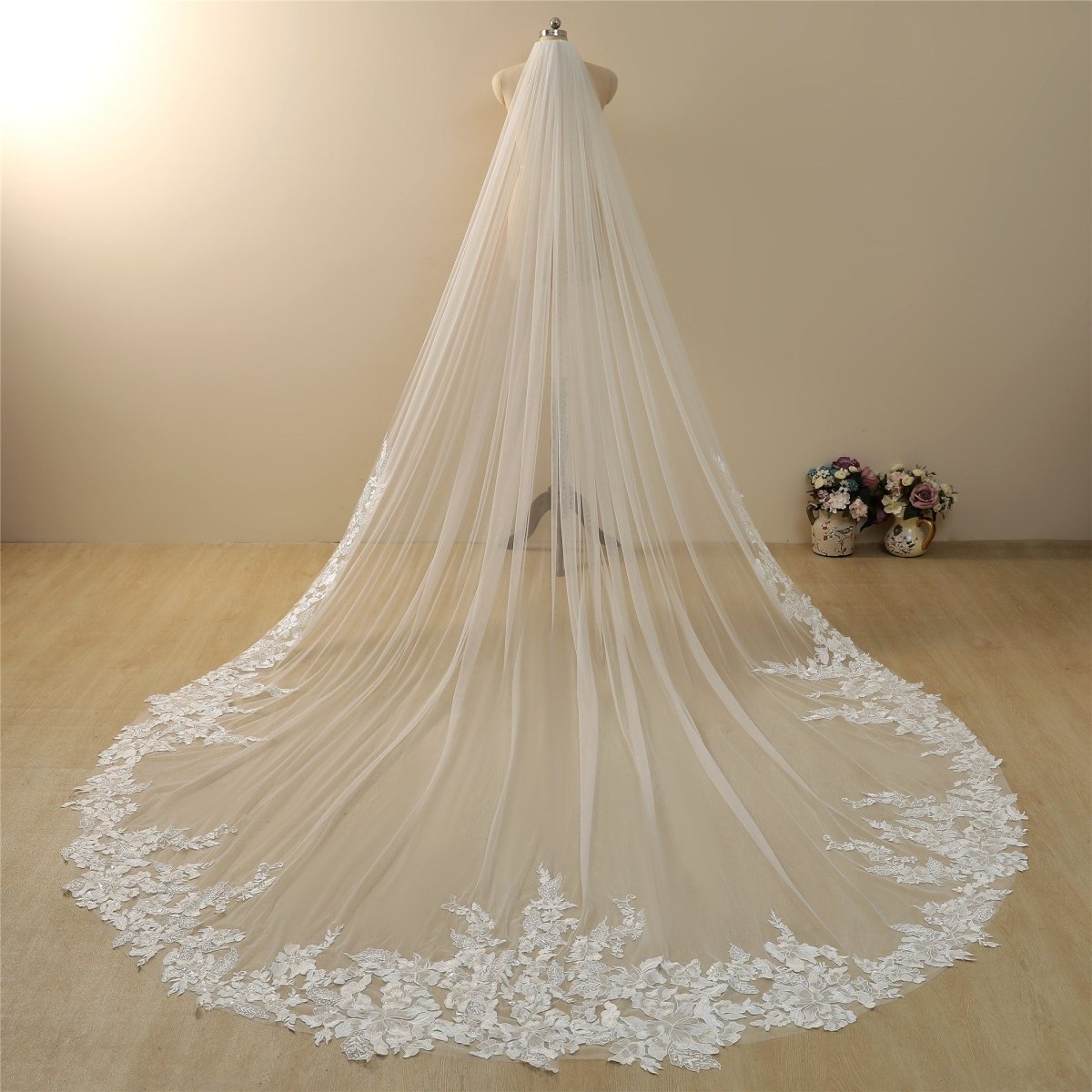 Vintage Lace Trim Transparent Wedding Veil Bridal Veil - KissProm