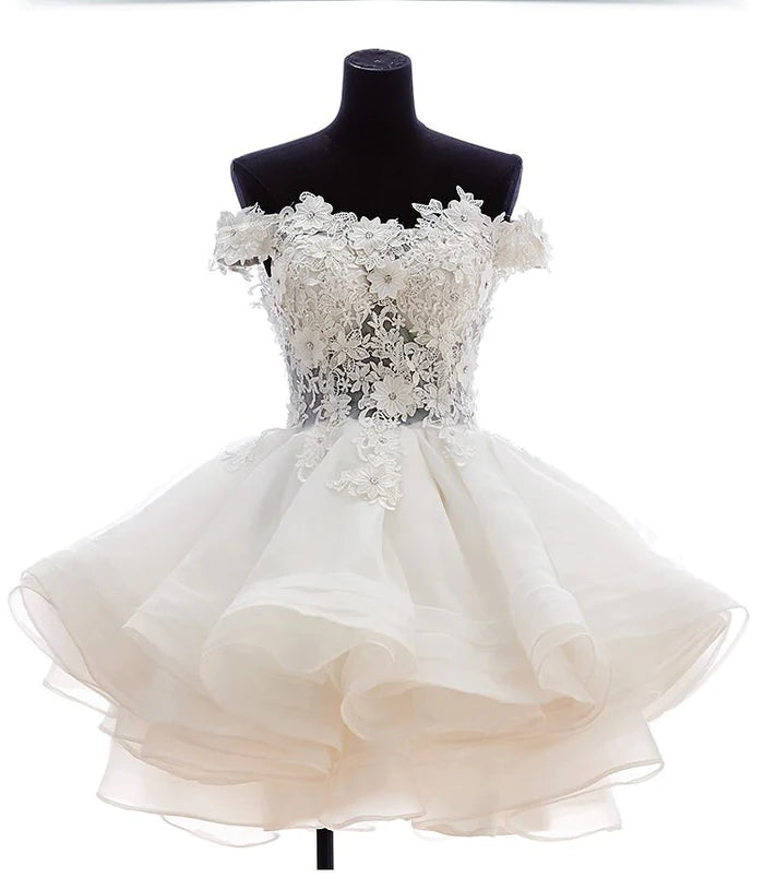 A-Line Lace Organza Appliqued Off-the Shoulder Prom Dress