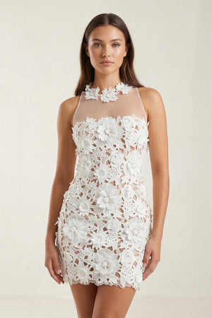 Illusion Neck Floral Lace Sheath Mini Graduation Dress - KISSPROM