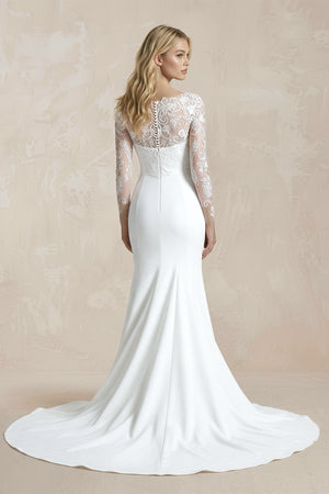 Mermaid White Lace Appliques Beaded Wedding Dress – Wedding Dresses by KissProm | Available at KissProm