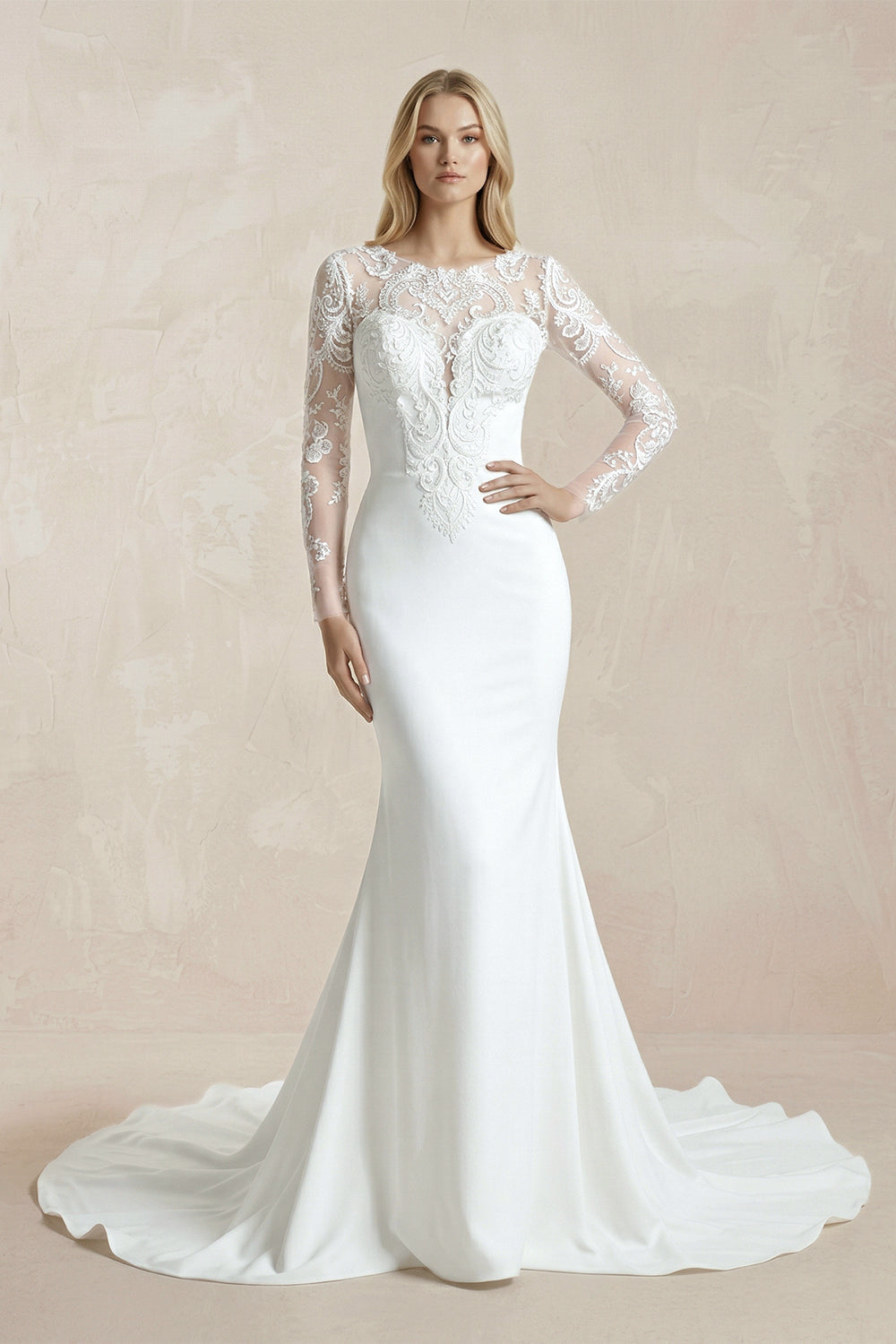 Mermaid White Lace Appliques Beaded Wedding Dress – Wedding Dresses by KissProm | Available at KissProm