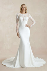 Mermaid White Lace Appliques Beaded Wedding Dress – Wedding Dresses by KissProm | Available at KissProm