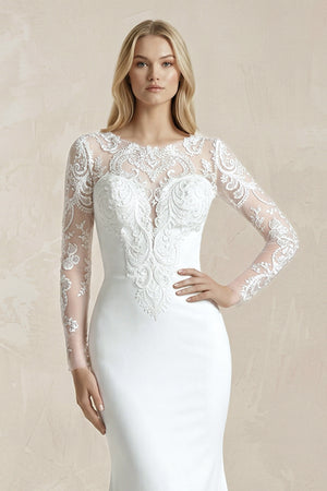 Mermaid White Lace Appliques Beaded Wedding Dress – Wedding Dresses by KissProm | Available at KissProm