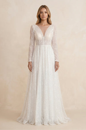 Bohemian A-Line Sparkly Sequined Luxury Wedding Dresses – Wedding Dresses by KissProm | Available at KissProm