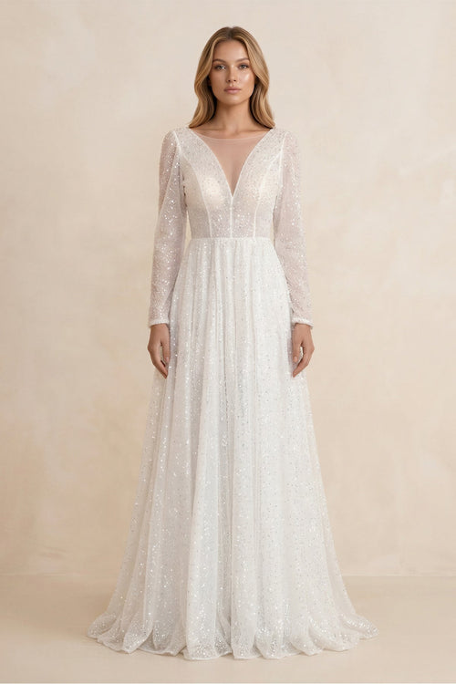 Bohemian A-Line Sparkly Sequined Luxury Wedding Dresses – Wedding Dresses by KissProm | Available at KissProm