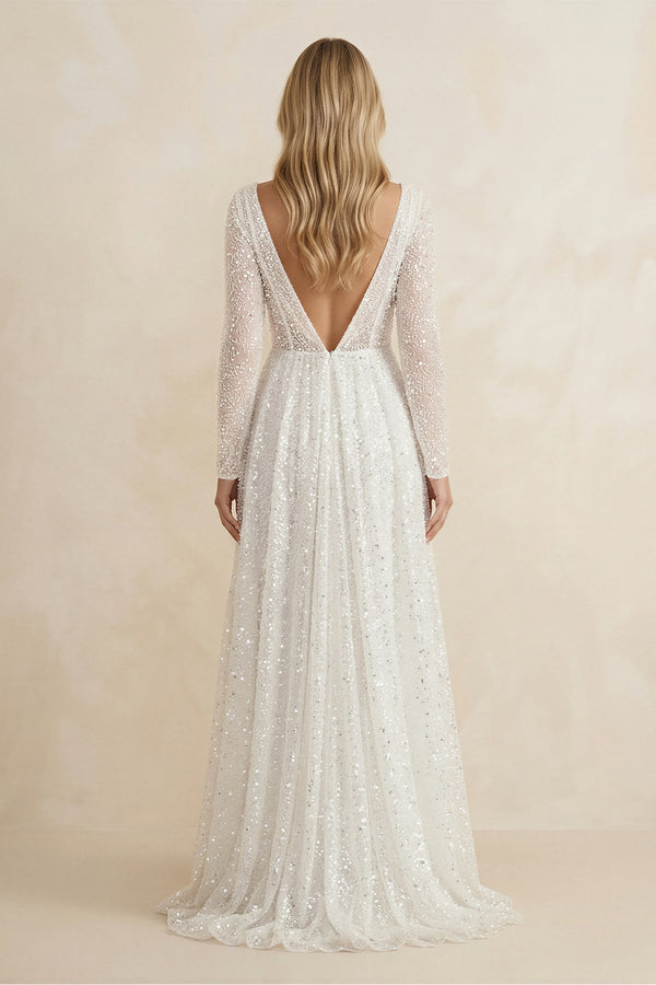 Bohemian A-Line Sparkly Sequined Luxury Wedding Dresses – Wedding Dresses by KissProm | Available at KissProm