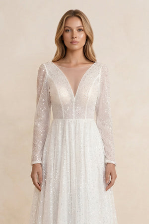 Bohemian A-Line Sparkly Sequined Luxury Wedding Dresses – Wedding Dresses by KissProm | Available at KissProm