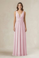 Illusion V - Neck A - Line Ruched Bridesmaid Dress in Candy Pink - KissProm Bridesmaid Dresses