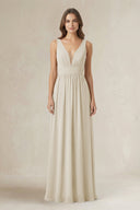 Illusion V - Neck A - Line Ruched Bridesmaid Dress in Dove Gray - KissProm Bridesmaid Dresses