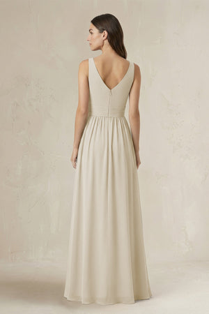 Illusion V - Neck A - Line Ruched Bridesmaid Dress in Dove Gray - KissProm Bridesmaid Dresses