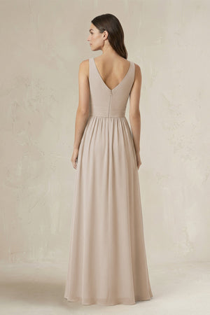 Illusion V - Neck A - Line Ruched Bridesmaid Dress in Frost - KissProm Bridesmaid Dresses