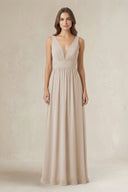 Illusion V - Neck A - Line Ruched Bridesmaid Dress in Frost - KissProm Bridesmaid Dresses