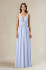 Illusion V - Neck A - Line Ruched Bridesmaid Dress in Ice - KissProm Bridesmaid Dresses