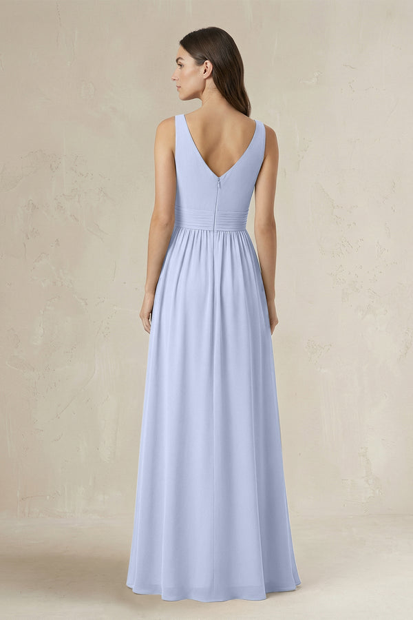 Illusion V - Neck A - Line Ruched Bridesmaid Dress in Ice - KissProm Bridesmaid Dresses