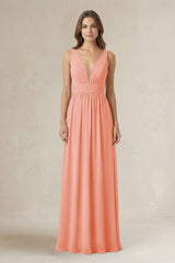 Illusion V - Neck A - Line Ruched Bridesmaid Dress in Rosette - KissProm Bridesmaid Dresses