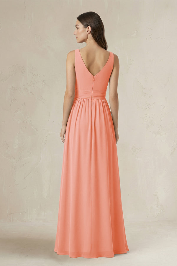 Illusion V - Neck A - Line Ruched Bridesmaid Dress in Rosette - KissProm Bridesmaid Dresses