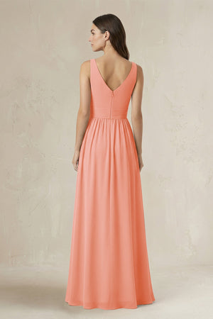 Illusion V - Neck A - Line Ruched Bridesmaid Dress in Rosette - KissProm Bridesmaid Dresses
