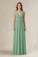 Illusion V - Neck A - Line Ruched Bridesmaid Dress in Sea Glass - KissProm Bridesmaid Dresses