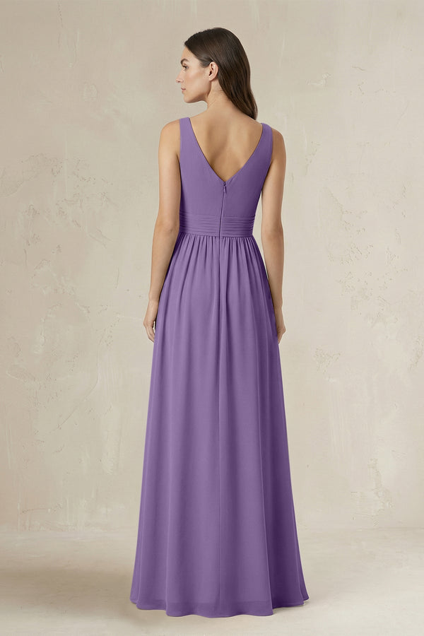 Illusion V - Neck A - Line Ruched Bridesmaid Dress in Tahiti - KissProm Bridesmaid Dresses