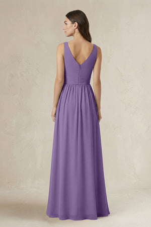Illusion V - Neck A - Line Ruched Bridesmaid Dress in Tahiti - KissProm Bridesmaid Dresses