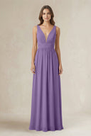 Illusion V - Neck A - Line Ruched Bridesmaid Dress in Tahiti - KissProm Bridesmaid Dresses