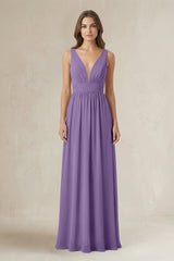 Illusion V - Neck A - Line Ruched Bridesmaid Dress in Tahiti - KissProm Bridesmaid Dresses