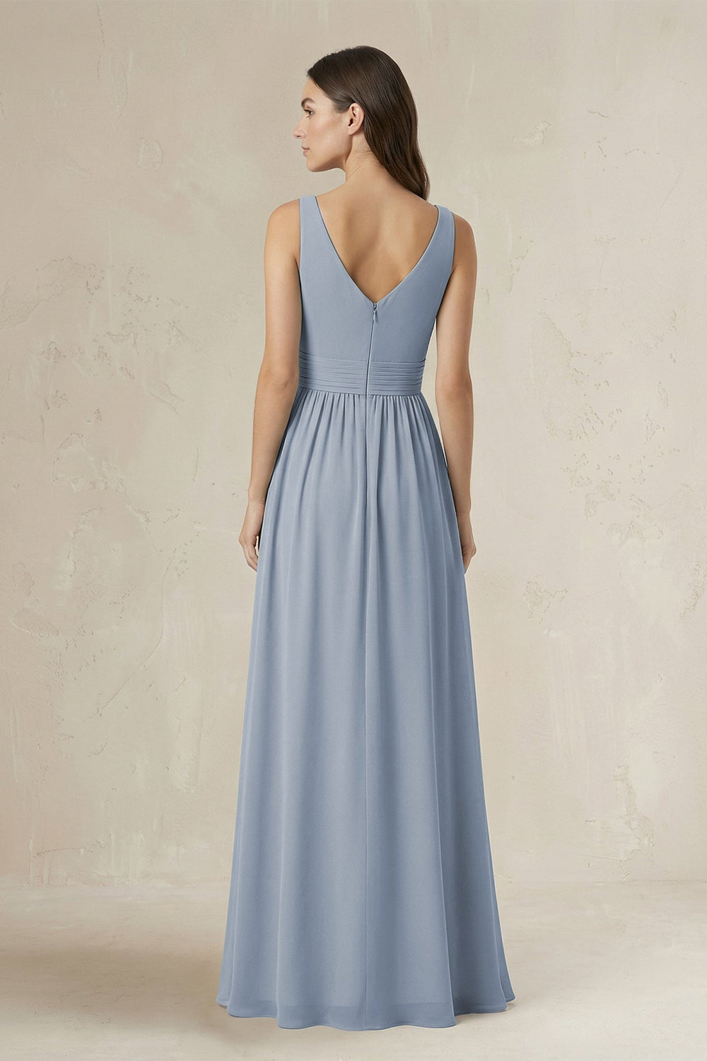 Illusion V - Neck A - Line Ruched Bridesmaid Dress in Twilight - KissProm Bridesmaid Dresses