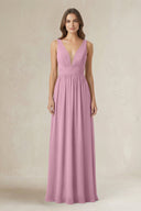Illusion V - Neck A - Line Ruched Bridesmaid Dress in Vintage Mauve - KissProm Bridesmaid Dresses