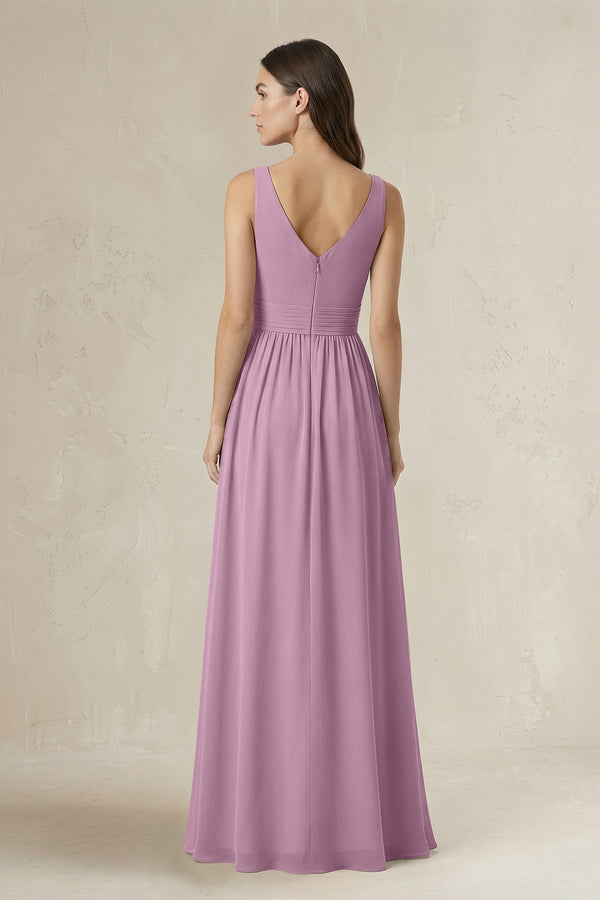 Illusion V - Neck A - Line Ruched Bridesmaid Dress in Wisteria - KissProm Bridesmaid Dresses