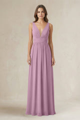 Illusion V - Neck A - Line Ruched Bridesmaid Dress in Wisteria - KissProm Bridesmaid Dresses